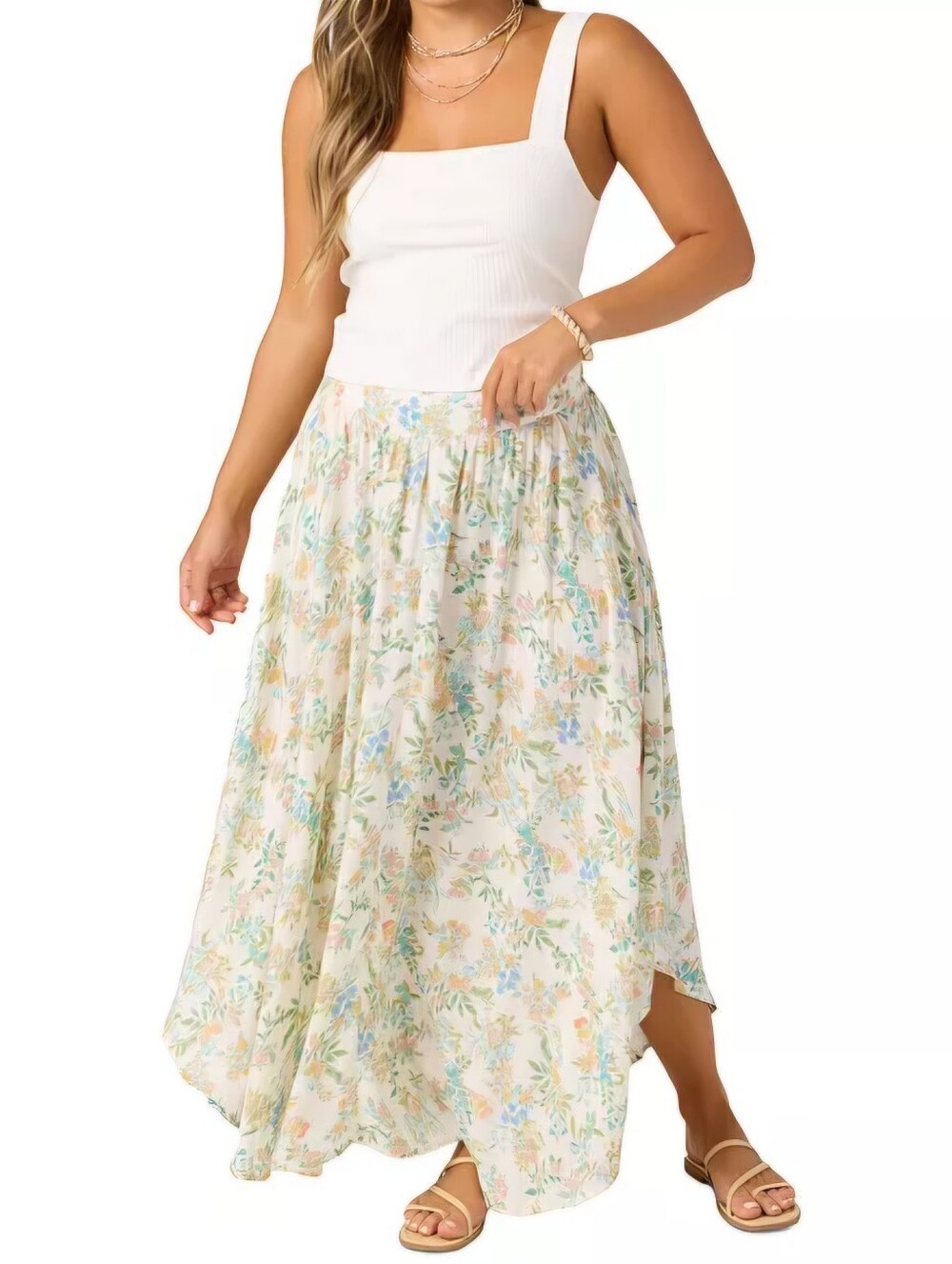 O'Neill Marnie Naomi Floral Print Asymmetric Hem Midi Skirt Womens Medium